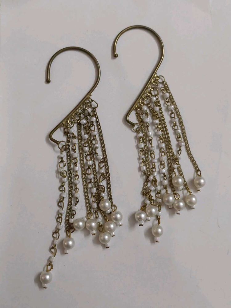 Pearl And brass Dangle Earrings: earcuff style