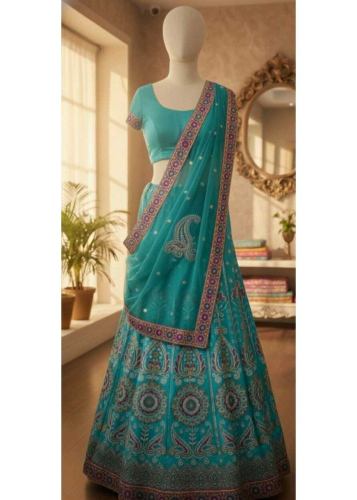 Teal Embellished Lehenga Set with dupatta