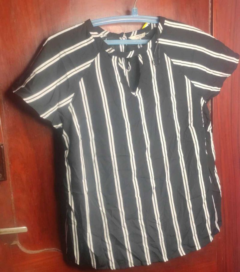 Papaya Striped V-Neck Top