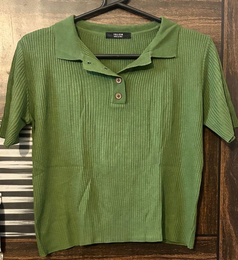 Green Ribbed Polo Top (item 43)