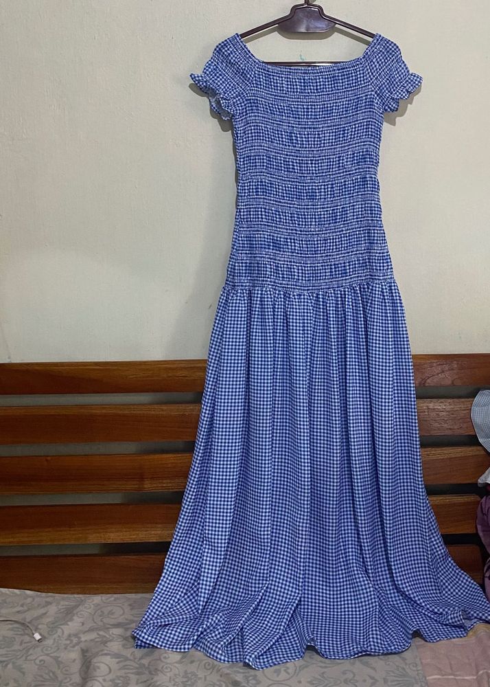 Blue Gingham Maxi Dress