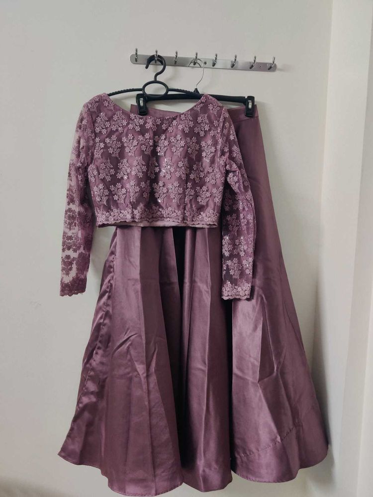 Elegant Mauve Embroidered Lehenga Set