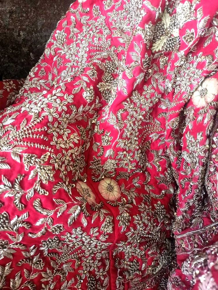 Red dabka work bridal lehnaga
