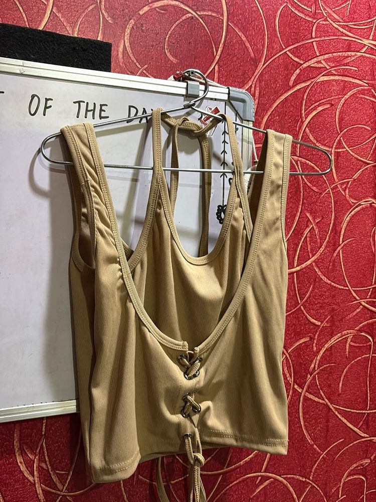 Cute Beige Tie Up Crop Top