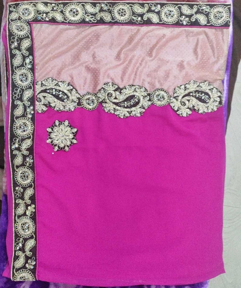 Elegant Pink Embellished Saree