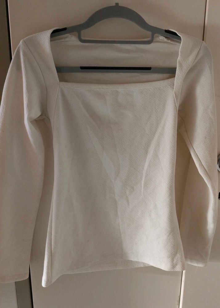Fitted Cream Square-Neck Top | Minimalist Basic