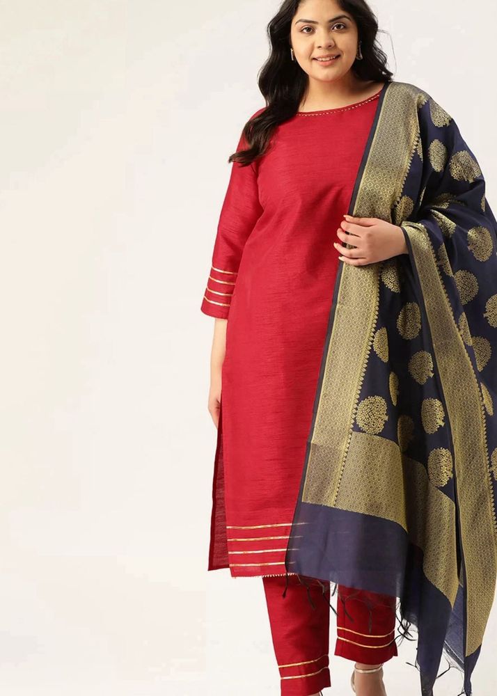 Plus size Maroon Kurta Set &amp; Dupatta - 5XL