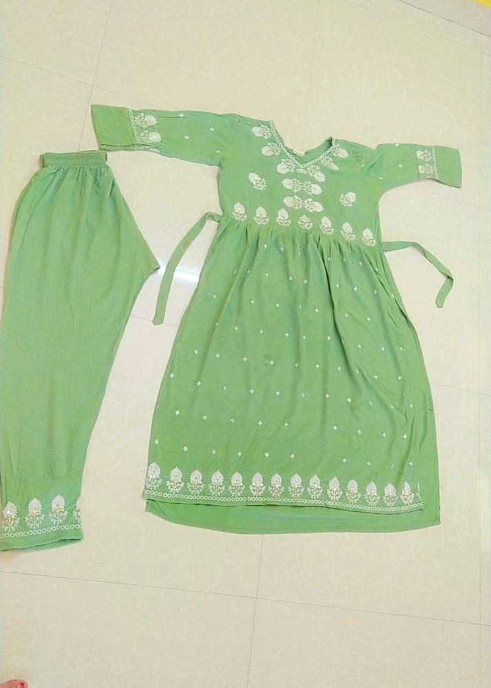 Green Embroidered Kurta Set