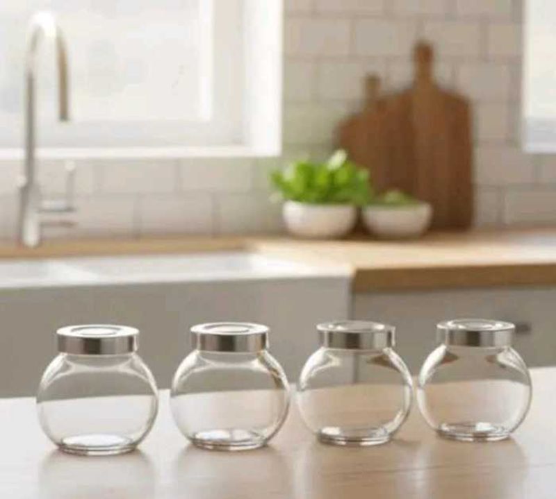 Set Of 8 Glass Jar with Silver Lid