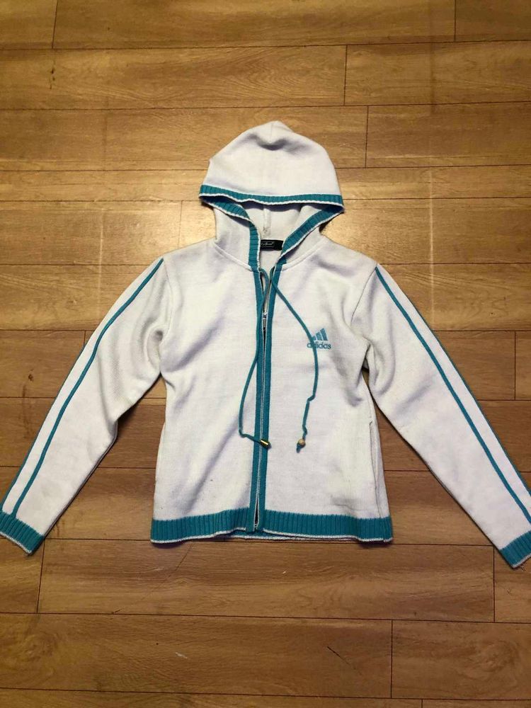 Adidas White &amp; Blue Hoodie