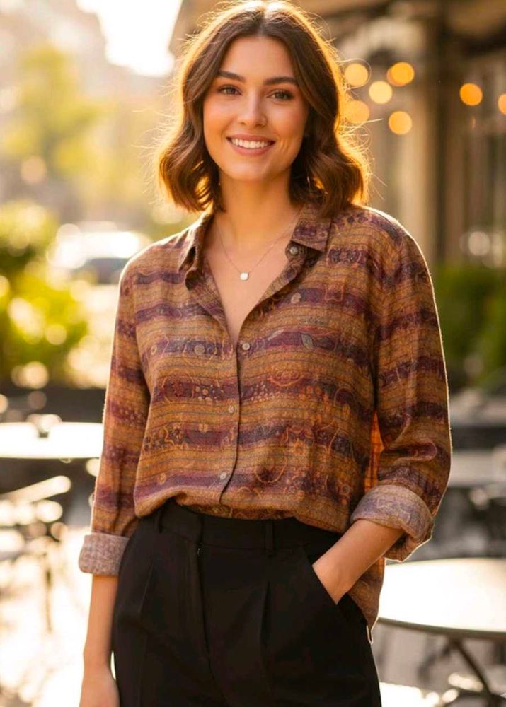 vintage Patterned Button-Up Shirt