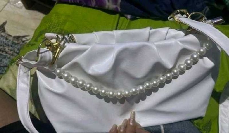 Elegant White Pearl Embellished Bag