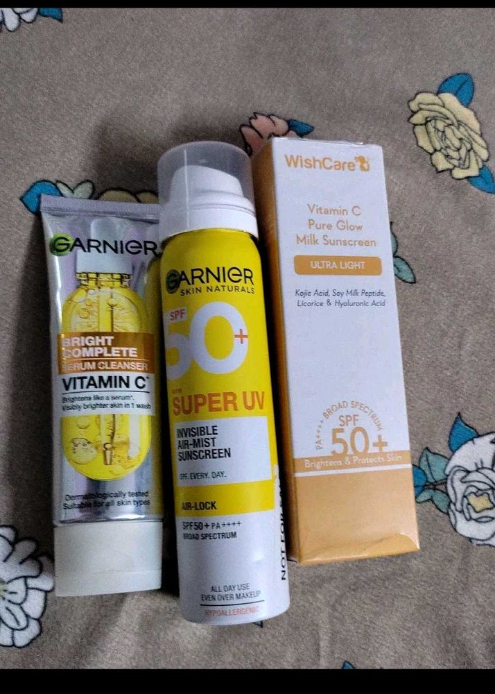 Combo Garnier Or Wishcare Sunscreen With Cleanser