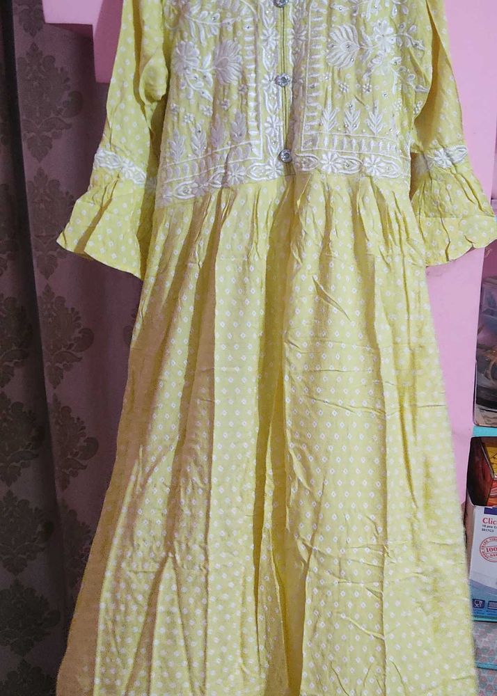Yellow Embroidered Ethnic Gown
