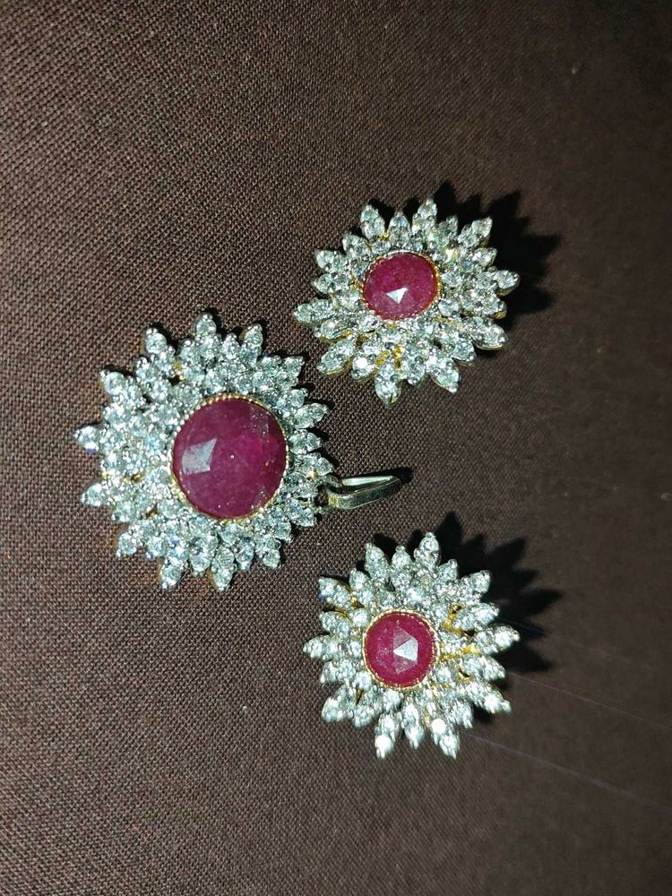 AD Pendant And earrings With Ruby Stone
