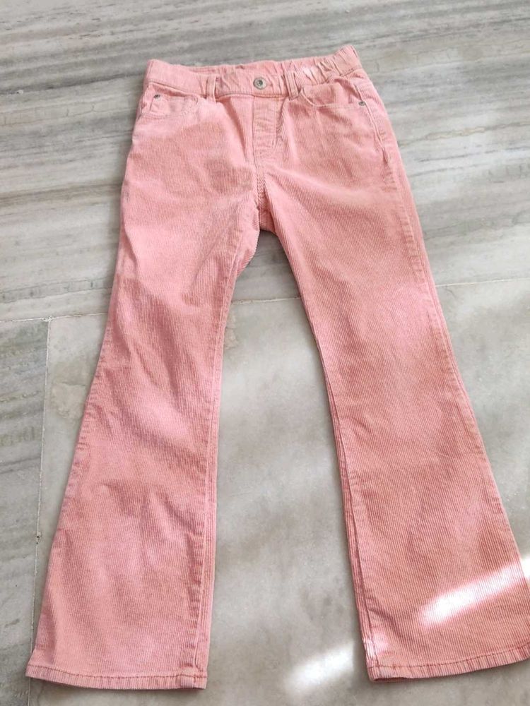 Girls Peach Corduroy Flare Pants