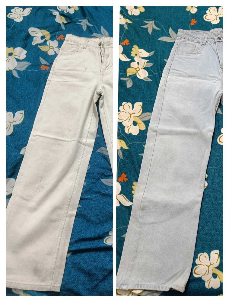 2 Light Wash Denim Jeans blue and white