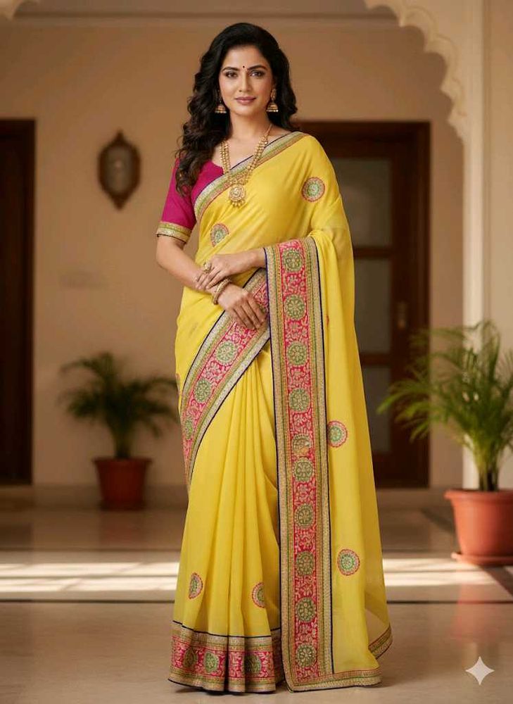 yellow colour ethntic wear saree