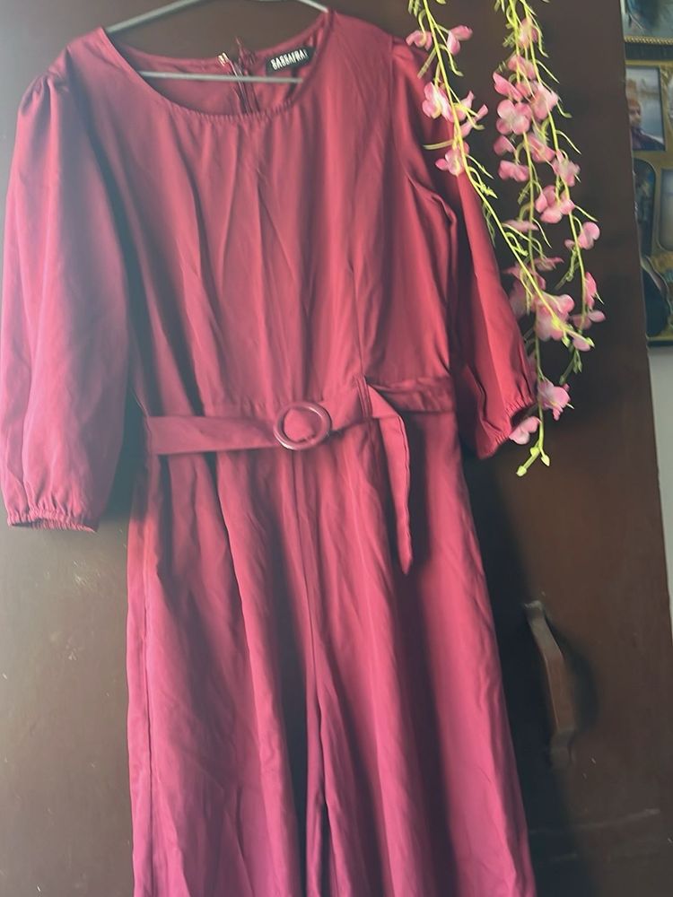 Burgundy Belted Jumpsuit