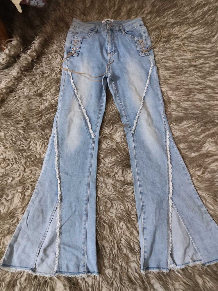 Y2k Flared Tie Detail Jeans