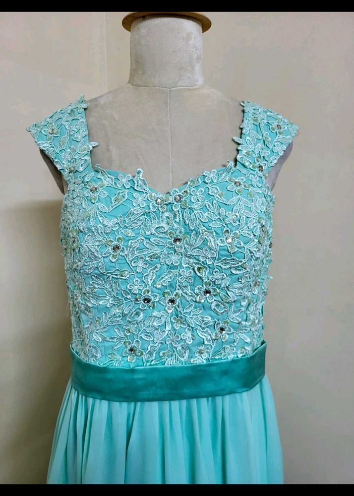 Aqua Lace Chiffon Dress