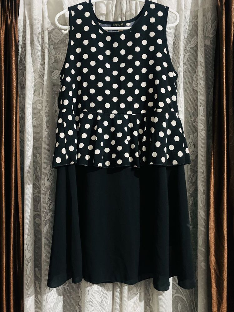 Black Polka Dot Peplum Dress/Top