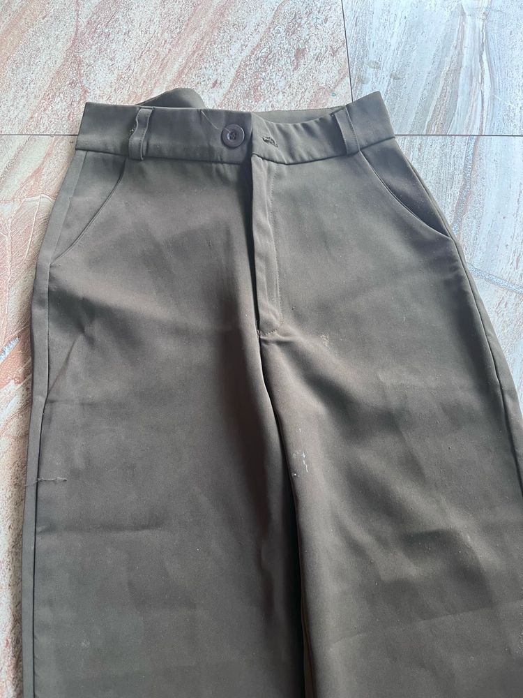 Olive Green Wide-Leg Trousers