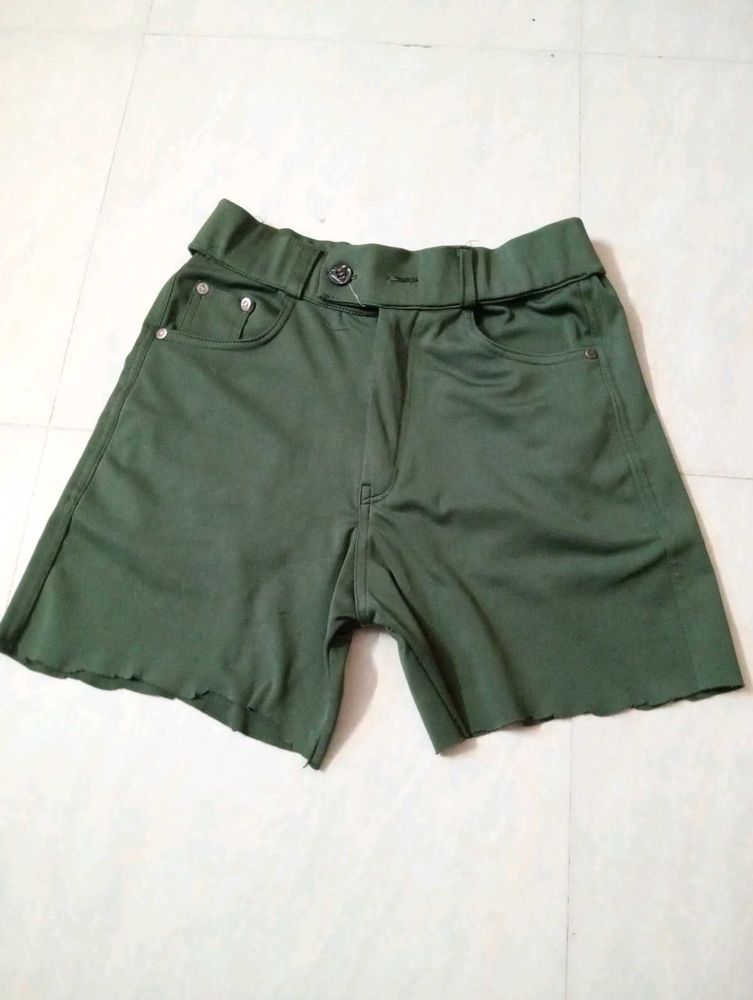 Olive Green Raw Hem Shorts
