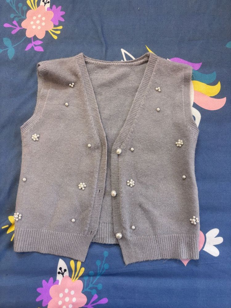 Gray Pearl Embellished Vest