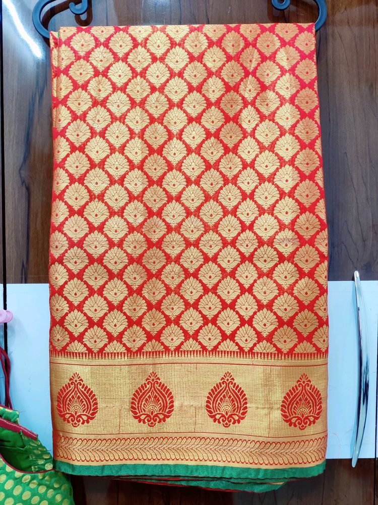 Imitation Pattu (Silk) Saree With Stitched Blous