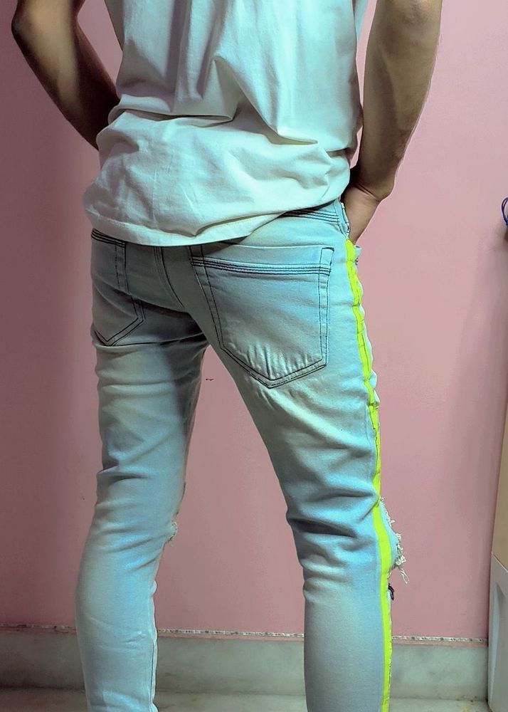 denim sky blue and white jeans