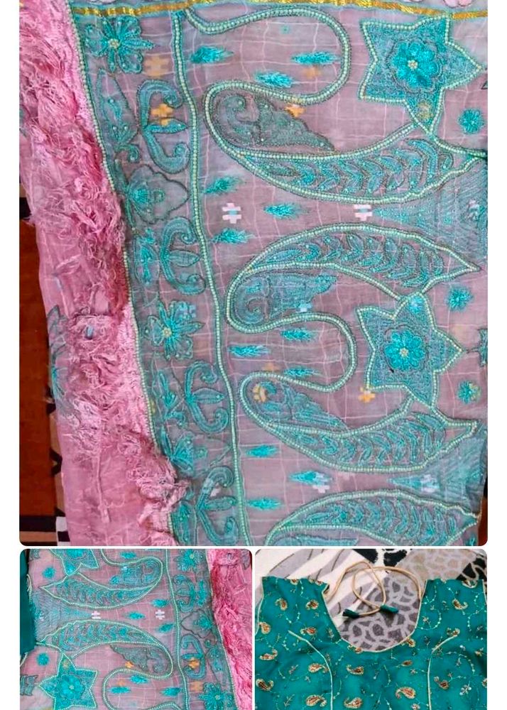 Elegant heavy Party Peach Embroidered Saree