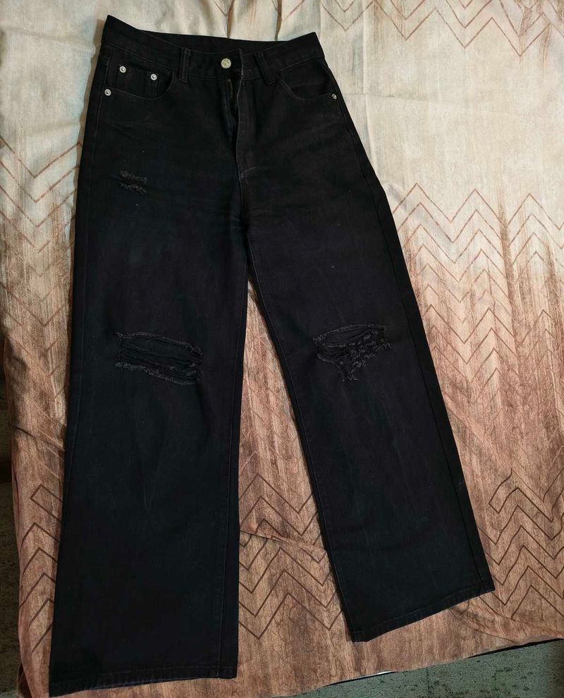 Ripped Black Wide Leg Jeans