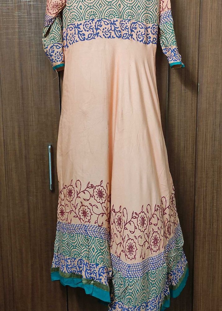 Peach Floral Print Attractive Branded Anarkali