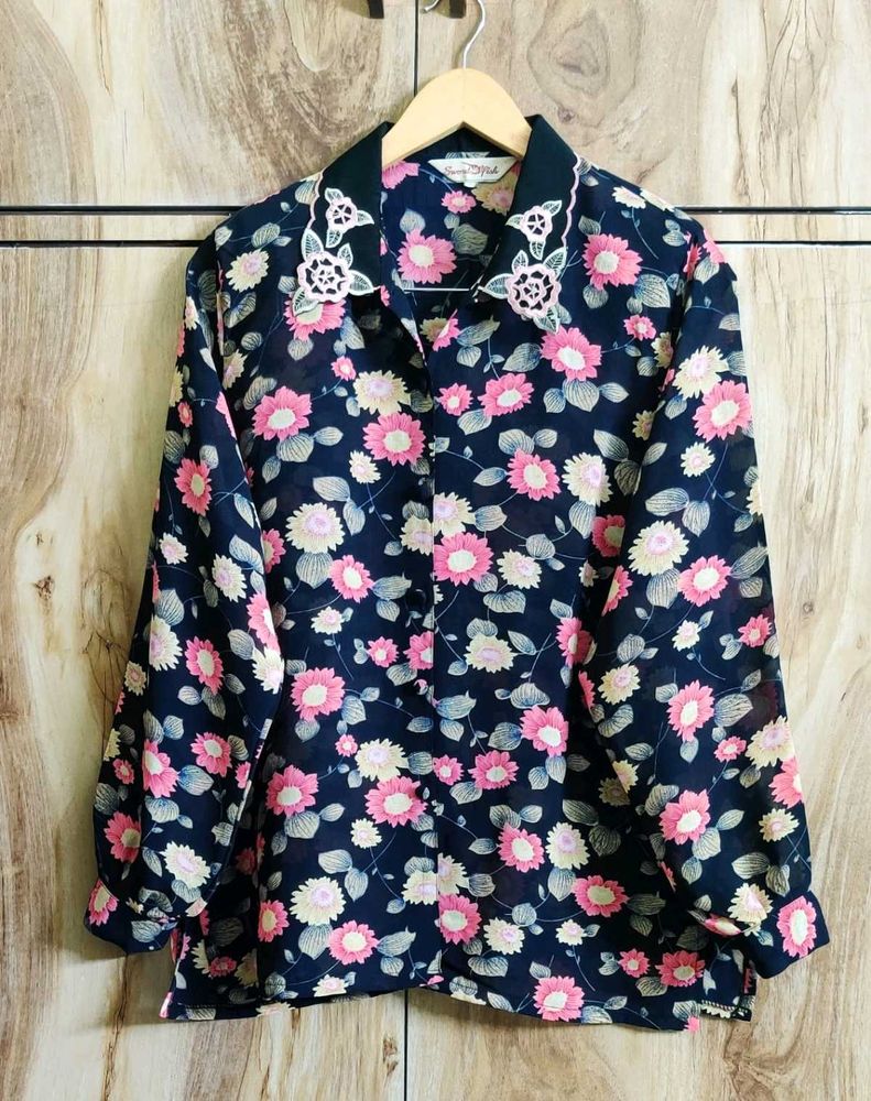 Pink Floral Design Shirt Size-42