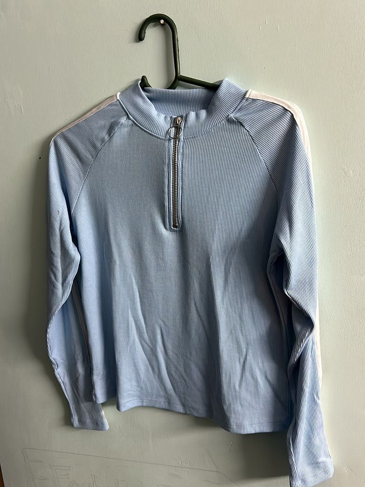 Blue Ribbed Full Sleeve Active Wear