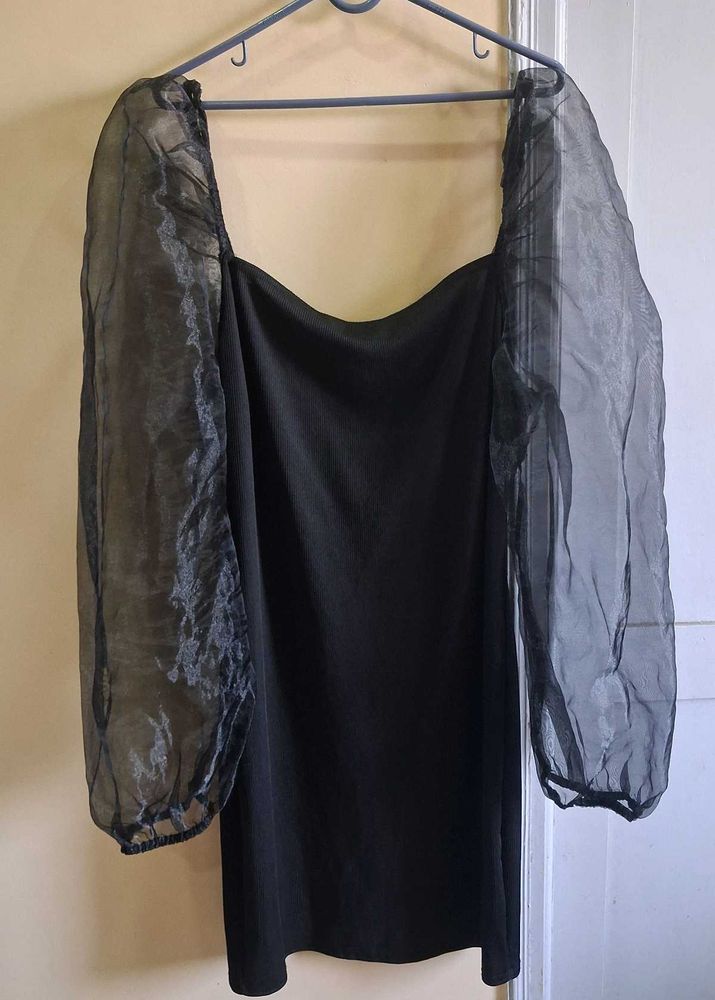 Chic Black Sheer Sleeve Dress