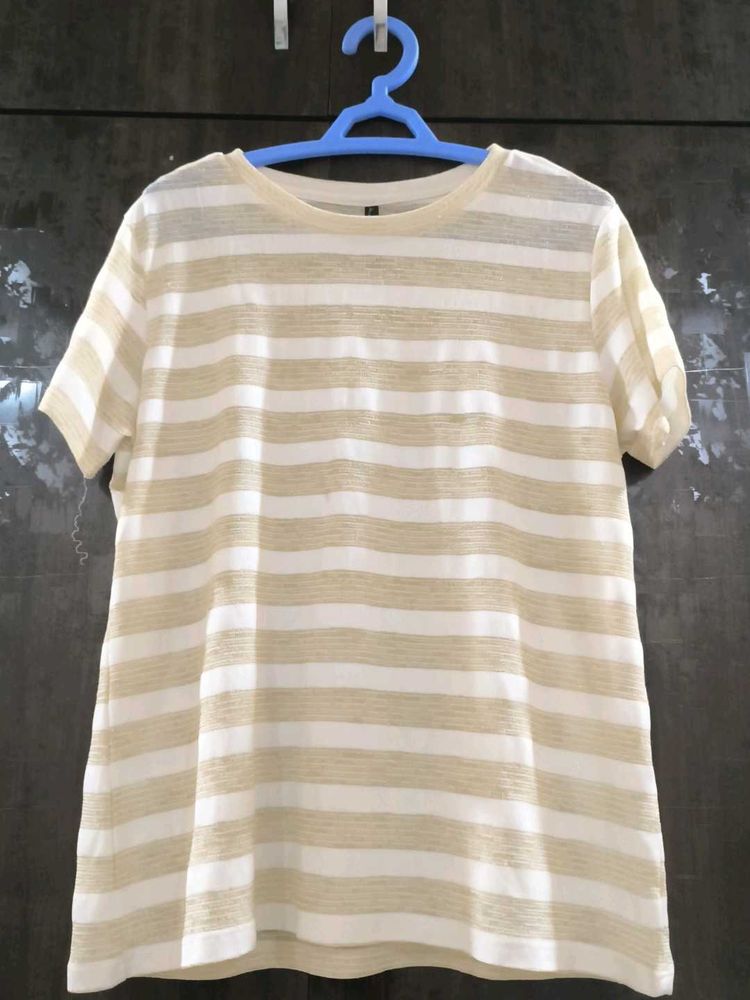 White And Golden Mesh T-shirt For Beaches