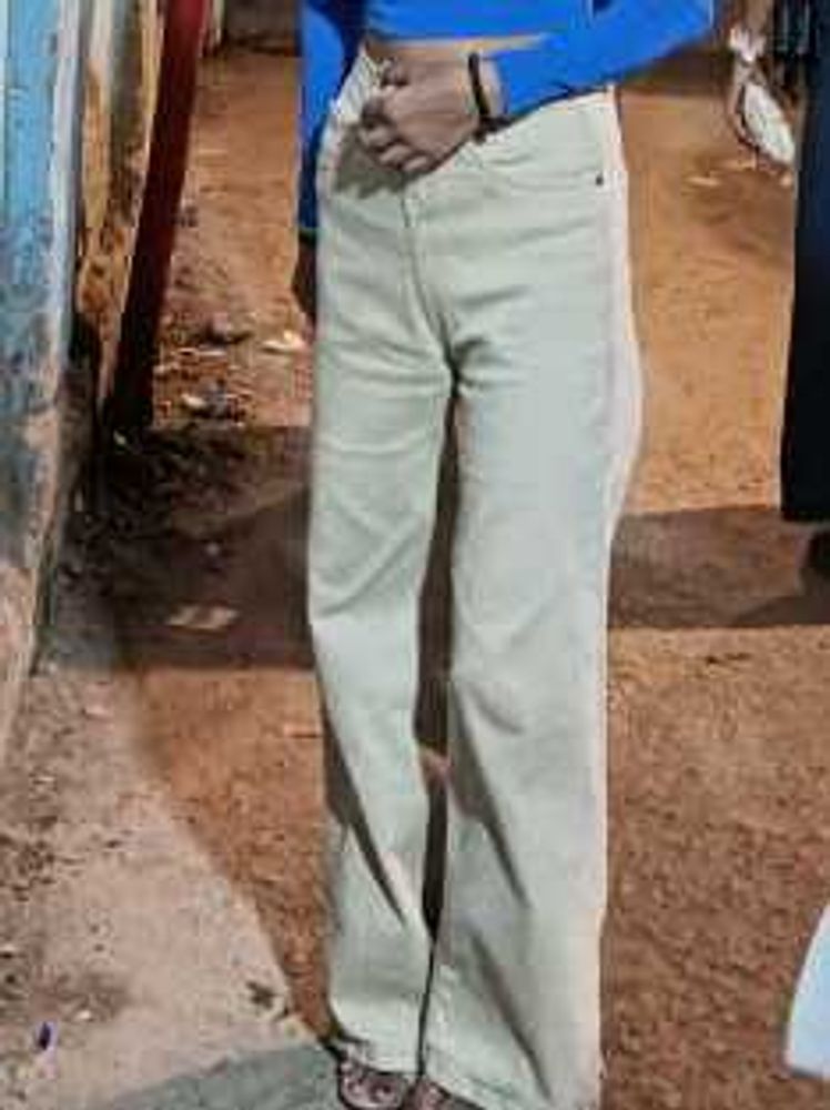 Beige Straight Leg Jeans
