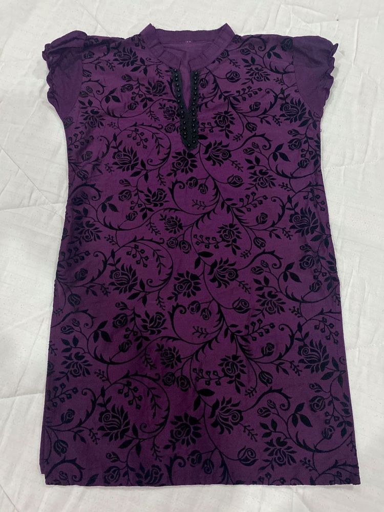 Rich Purple Velvet Print Tunic Top
