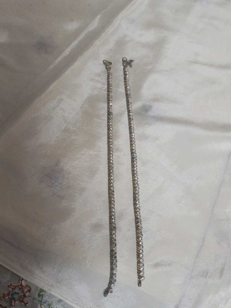 Gold Plated Anklets With White Stones