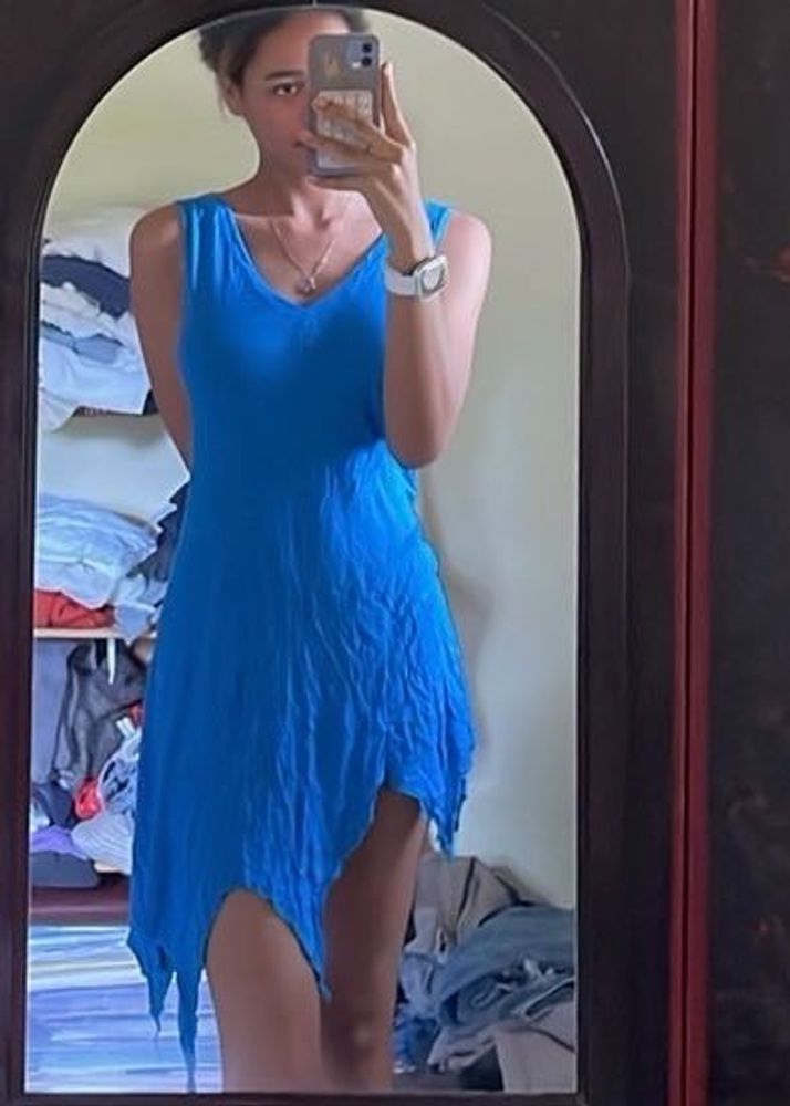 Blue Asymmetrical Hem Dress
