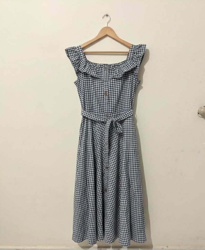Gingham Midi Dress with Belt
