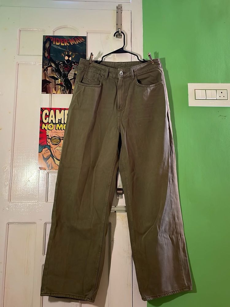 Olive Green Wide Leg Jeans