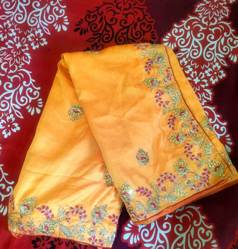 Saree with contrast blouse