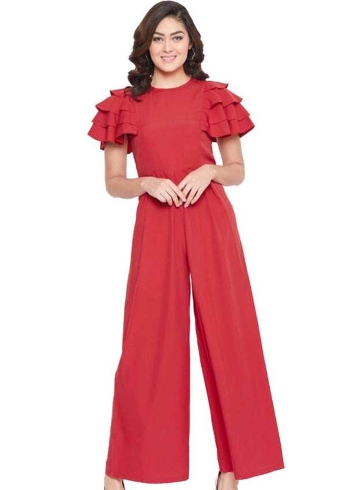 Stylish Red Ruffled Jumpsuit