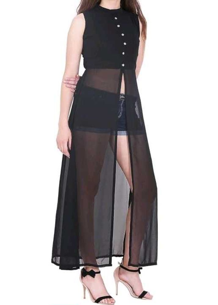 Black Frontslit Sheer Kurti || (L stitched to S)