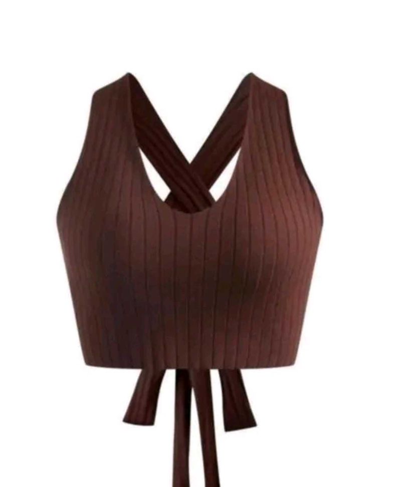 Ribbed Knit Tie Back Crop Top