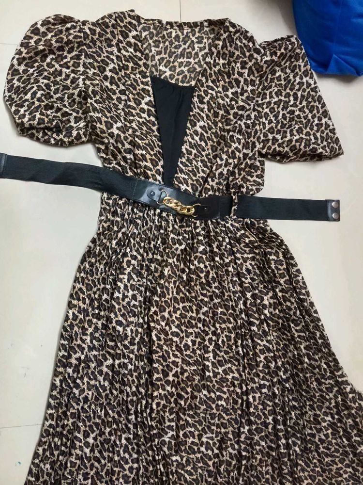 Y2k Retro Gyaru Leopard Print Dress With Belt