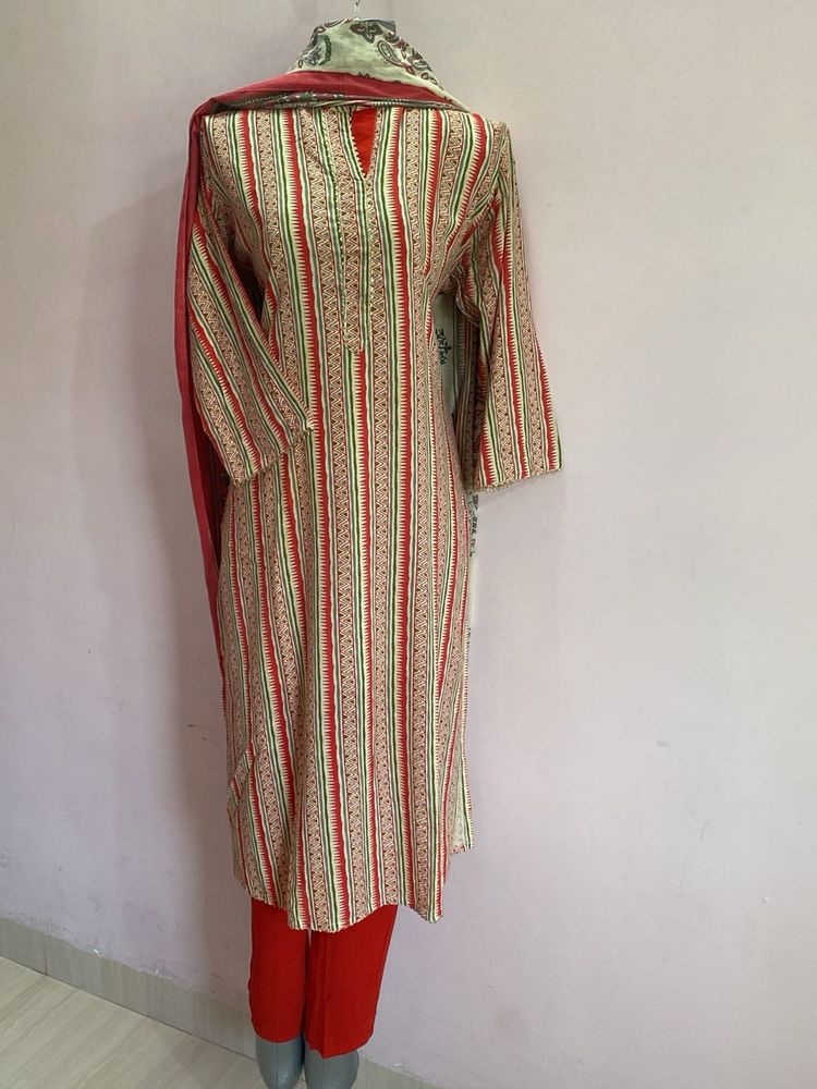 Striped Cotton Kurta Dupatta Set